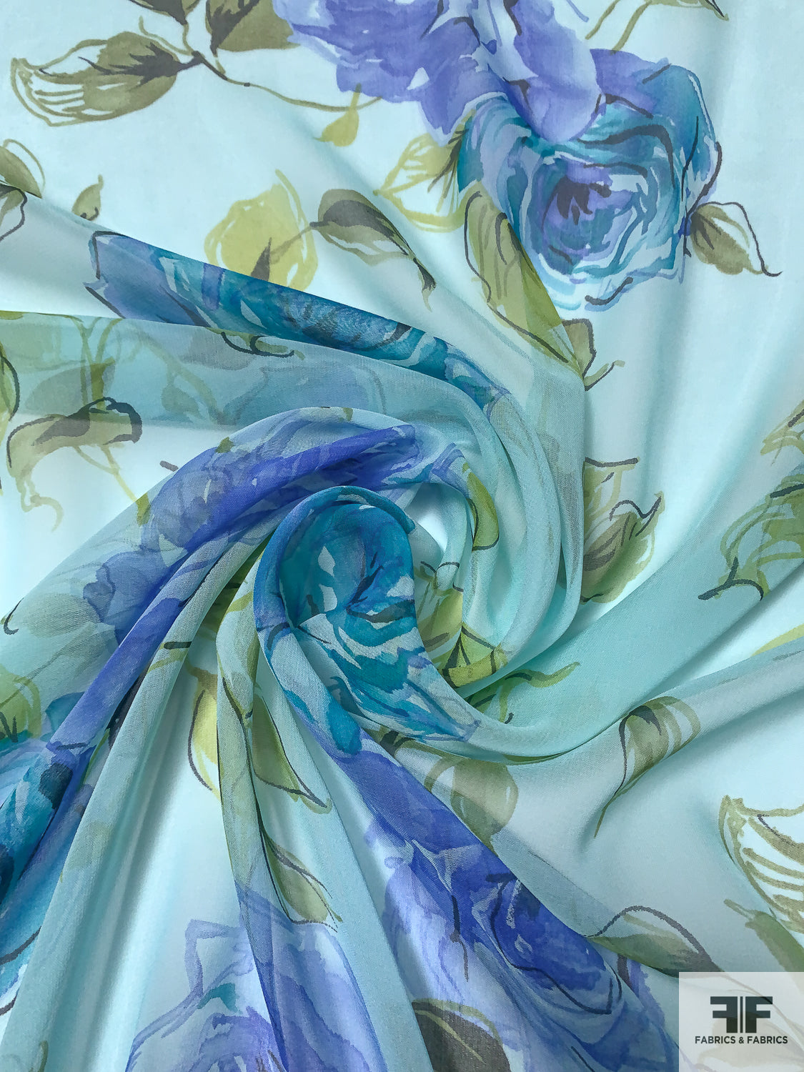 Aqua Blue - Iridescent Silk Chiffon Fabric