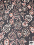 Ethnic Medallion Printed Slightly Crinkled Silk Chiffon - Black / Coral / Tan / Off-White