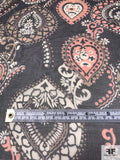 Ethnic Medallion Printed Slightly Crinkled Silk Chiffon - Black / Coral / Tan / Off-White