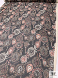 Ethnic Medallion Printed Slightly Crinkled Silk Chiffon - Black / Coral / Tan / Off-White