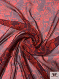 Vine Floral Printed Silk Chiffon - Eggplant / Red