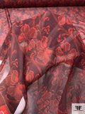 Vine Floral Printed Silk Chiffon - Eggplant / Red