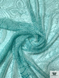 Intricate Floral Printed Crinkled Silk Chiffon - Turquoise / Aqua