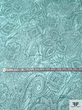 Intricate Floral Printed Crinkled Silk Chiffon - Turquoise / Aqua