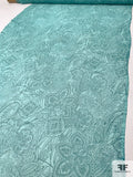 Intricate Floral Printed Crinkled Silk Chiffon - Turquoise / Aqua