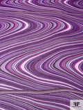 Wavy Hypnotic Printed Silk Chiffon Panel - Shades of Purple / Magenta