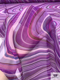 Wavy Hypnotic Printed Silk Chiffon Panel - Shades of Purple / Magenta