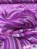 Wavy Hypnotic Printed Silk Chiffon Panel - Shades of Purple / Magenta