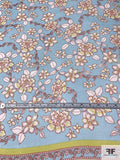 Floral Printed Crinkled Silk Chiffon Panel - Sky Blue / White / Red / Lime