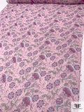 Floral Printed Crinkled Silk Chiffon - Purple / Sky Blue / Lilac