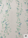 Trailing Delicate Floral Printed Crinkled Silk Chiffon - Seafoam Green / Blue / Off-White