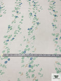 Trailing Delicate Floral Printed Crinkled Silk Chiffon - Seafoam Green / Blue / Off-White