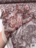 Paisley Floral Printed Silk Chiffon - Brown / Periwinkle / Light Pink