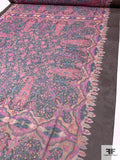Mediterranean Paisley Printed Silk Chiffon Panel - Teal / Magenta / Eggplant / Violet