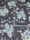 Floral Bouquet Printed Slightly Crinkled Silk Chiffon - Shades of Blue / Black / Green