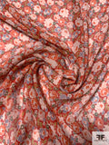 Youthful Floral Printed Crinkled Silk Chiffon - Red / Orange / Green / Dusty Blue