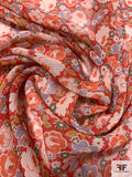 Youthful Floral Printed Crinkled Silk Chiffon - Red / Orange / Green / Dusty Blue