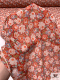 Youthful Floral Printed Crinkled Silk Chiffon - Red / Orange / Green / Dusty Blue