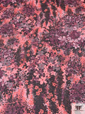 Floral in the Woods Printed Iridescent Silk Chiffon - Hot Coral / Boysenberry / Black / Lilac