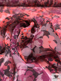 Floral in the Woods Printed Iridescent Silk Chiffon - Hot Coral / Boysenberry / Black / Lilac