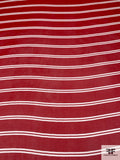 Horizontal Striped Printed Silk Chiffon - Red / Off-White