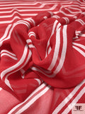 Horizontal Striped Printed Silk Chiffon - Red / Off-White