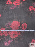 Vintage Betsey Johnson Romantic Floral Printed Silk Chiffon - Scarlet Red / Army Green / Black