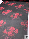 Vintage Betsey Johnson Romantic Floral Printed Silk Chiffon - Scarlet Red / Army Green / Black