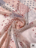 Country Quilt-Like Printed Silk Chiffon - Mauve / Cream / Lilac / Dusty Blue