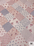 Country Quilt-Like Printed Silk Chiffon - Mauve / Cream / Lilac / Dusty Blue