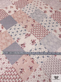 Country Quilt-Like Printed Silk Chiffon - Mauve / Cream / Lilac / Dusty Blue