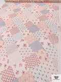 Country Quilt-Like Printed Silk Chiffon - Mauve / Cream / Lilac / Dusty Blue