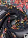 Exotic Printed Silk Chiffon Panel - Red / Teal / Yellow / Green / Black