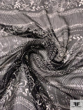 Linear Design Printed Silk Chiffon - Black / Off-White