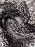 Linear Design Printed Silk Chiffon - Black / Off-White