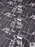 Leaf Stems and Geometric Printed Slightly Crinkled Silk Chiffon - Black / Off-White