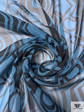 Linear Geometric Printed Silk Chiffon - Dusty Turquoise / Black