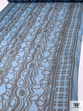 Linear Geometric Printed Silk Chiffon - Dusty Turquoise / Black