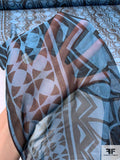 Linear Geometric Printed Silk Chiffon - Dusty Turquoise / Black