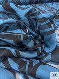 Linear Geometric Printed Silk Chiffon - Dusty Turquoise / Black