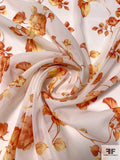 Romantic Floral Printed Stretch Silk Chiffon - Burnt Orange / Yellow / Light Ivory