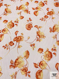 Romantic Floral Printed Stretch Silk Chiffon - Burnt Orange / Yellow / Light Ivory