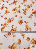 Romantic Floral Printed Stretch Silk Chiffon - Burnt Orange / Yellow / Light Ivory