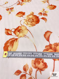 Romantic Floral Printed Stretch Silk Chiffon - Burnt Orange / Yellow / Light Ivory