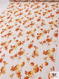 Romantic Floral Printed Stretch Silk Chiffon - Burnt Orange / Yellow / Light Ivory