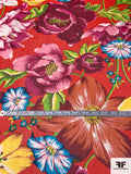 Vibrant Tropical Floral Printed Silk Chiffon - Red / Multicolor