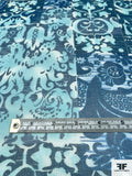 Ornate Collage Printed Slightly Crinkled Silk Chiffon - Teal / Aqua / Blue