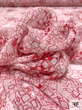 Cube Clusters Printed Crinkled Silk Chiffon - Red / Off-White