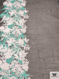 Floral Border Pattern Printed Silk Chiffon - Seafoam Green / Off-White / Black