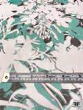 Floral Border Pattern Printed Silk Chiffon - Seafoam Green / Off-White / Black